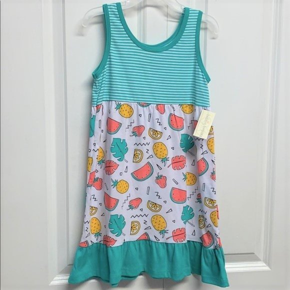 Bobbie Brooks Multi Color Strip Fruit Print Summer Sun Dress Size XS Childs NWT - Picture 1 of 5